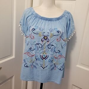 Grand & Greene Embroidered top, Size Large, colorful, lightweight